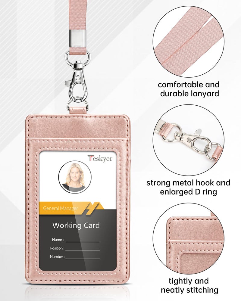 Teskyer Lanyards for ID Badges, Leather ID Badge Holder for Work School IDs, Cruise Ship Cards, Hotel Key Cards, Pass Cards - Rose Gold - Image 5